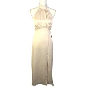 Express Halter Maxi Dress Sleeveless Party Cocktail Dress Beige Champagne XS NEW